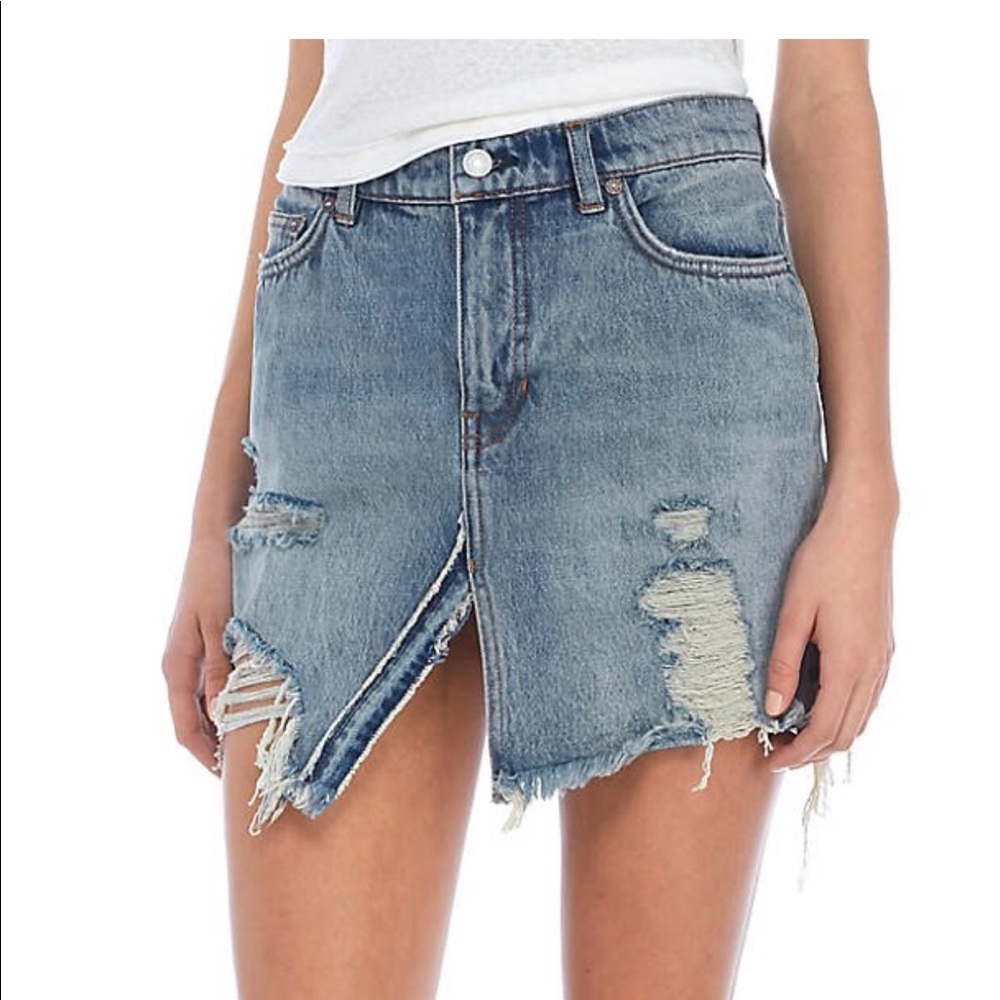 Free People Relaxed & Destroyed denim jean skirt